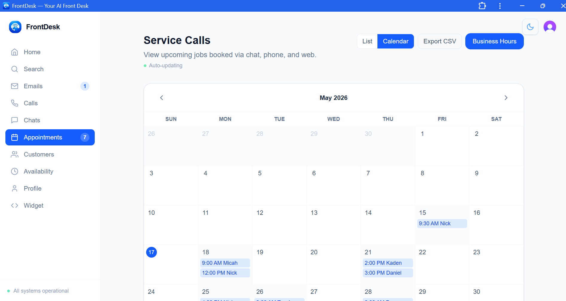 Appointments Calendar